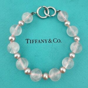 RARE Tiffany & Co. Rose Quartz & Pink Pearl Bracelet Silver Paloma Picasso